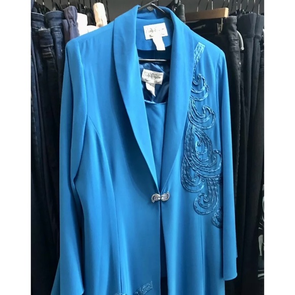 Tally Taylor Tops - Tally Taylor ankle length blue jacket and shell. Kimono jacket. Size 18/20